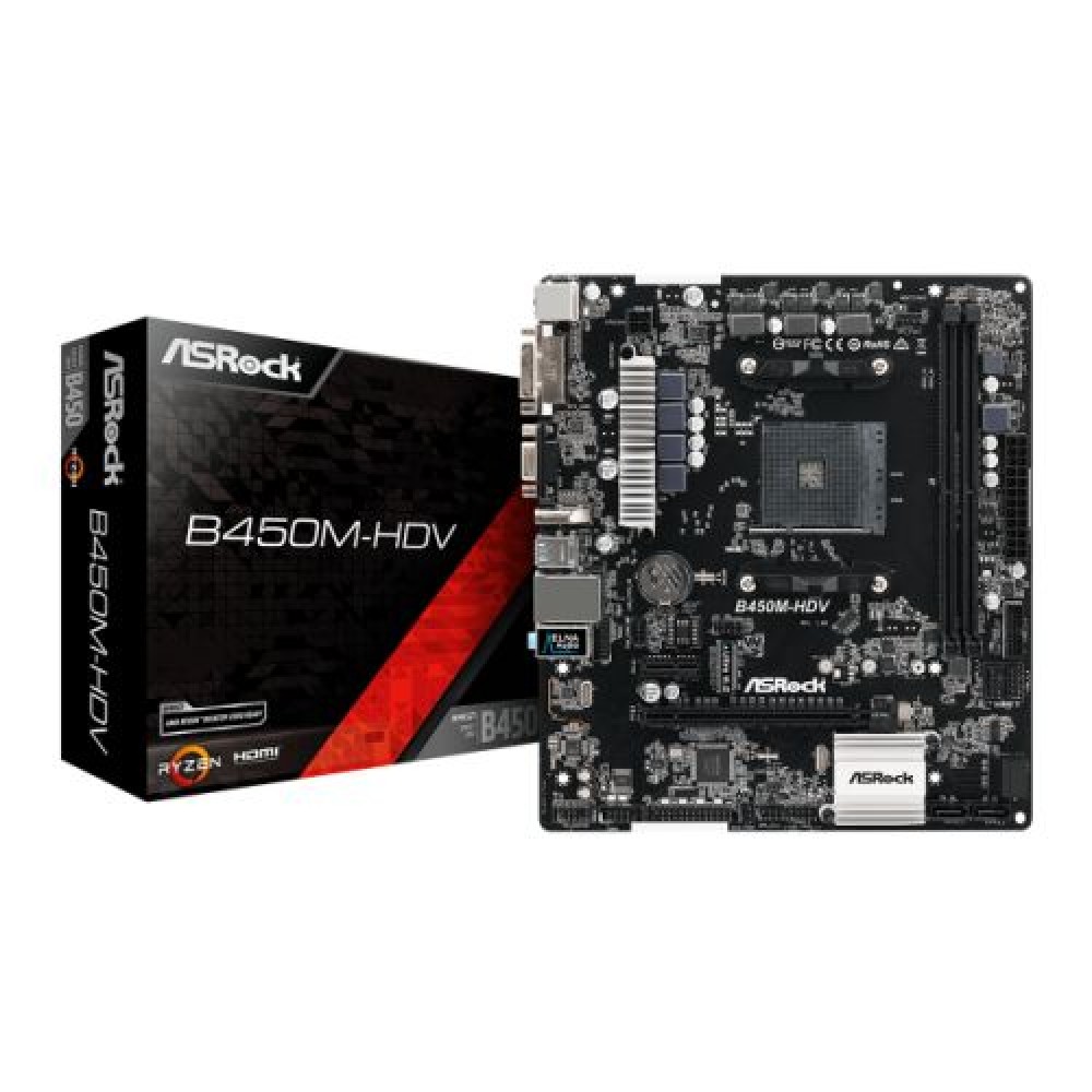 Asrock B450M-HDV R.40, AMD B450, AM4, Micro ATX, 2 DDR4, VGA, DVI