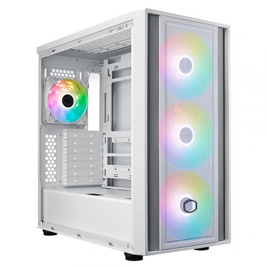 Cooler Master MasterBox 600 Gaming Case w/ Glass Side, E-ATX, 4x ARGB Fans, ARGB Fan Hub, FineMesh Front, USB-C, Asus BTF Compatible, White