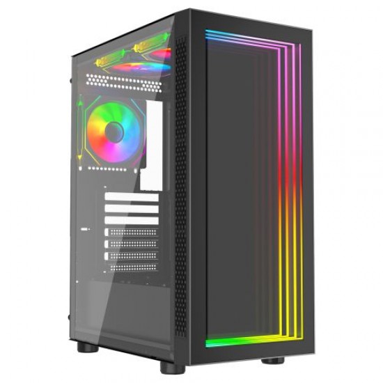 Vida Apeiron Black ARGB Gaming Case w/ Glass Side & Infinity Effect Front, ATX, 3x ARGB PWM Fans, 6-Port Fan Hub & Remote Control Vida Apeiron Black ARGB Gaming Case w/ Glass Side & Infinity Effect Front, ATX, 3x ARGB PWM Fans, 6-Port Fan Hub & Remote Control