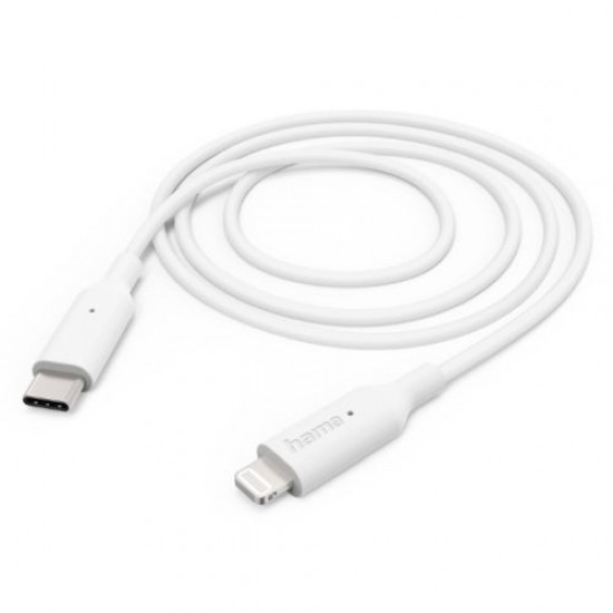 Hama Charging/Data USB-C to Lightning Cable, 480Mbps, 1 Metre, White, MFI Certified