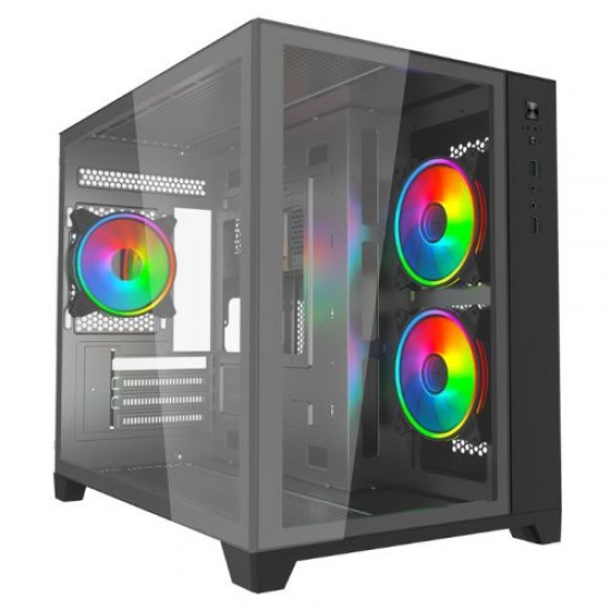 Vida Akira V2 Black ARGB Gaming Case w/ Glass Front & Side, Micro ATX, 3x ARGB PWM Fans, 6-Port ARGB Fan Hub & Remote Control Vida Akira V2 Black ARGB Gaming Case w/ Glass Front & Side, Micro ATX, 3x ARGB PWM Fans, 6-Port ARGB Fan Hub & Remote Control