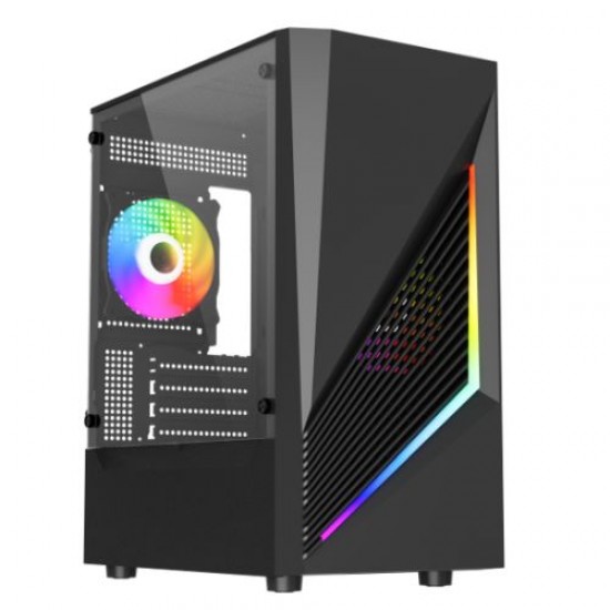 Vida Genesis Black ARGB Gaming Case w/ Glass Window, Micro ATX, 2x ARGB Fans, Front ARGB Strip Vida Genesis Black ARGB Gaming Case w/ Glass Window, Micro ATX, 2x ARGB Fans, Front ARGB Strip