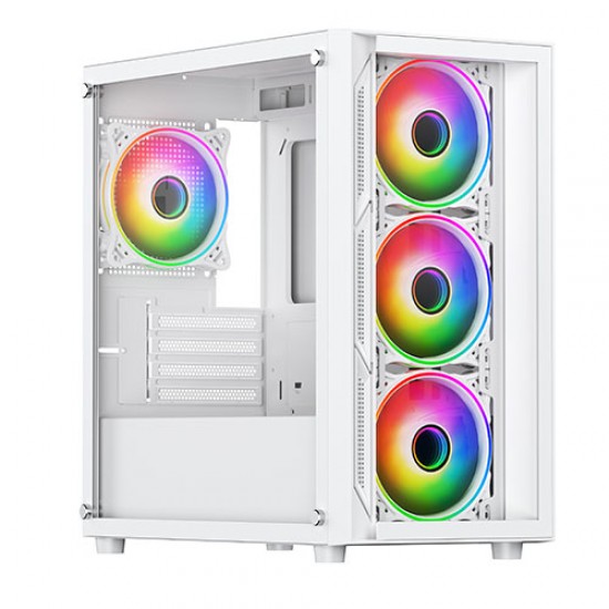 Vida Lucid White ARGB Gaming Case w/ Glass Front & Side, Micro ATX, 4x ARGB Infinity Fans Vida Lucid White ARGB Gaming Case w/ Glass Front & Side, Micro ATX, 4x ARGB Infinity Fans