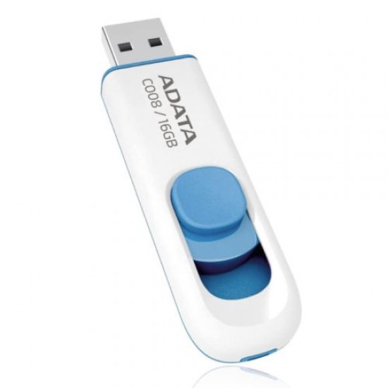 ADATA 16GB C008 USB 2.0 Memory Pen, Retractable, Capless, White ADATA 16GB C008 USB 2.0 Memory Pen, Retractable, Capless, White