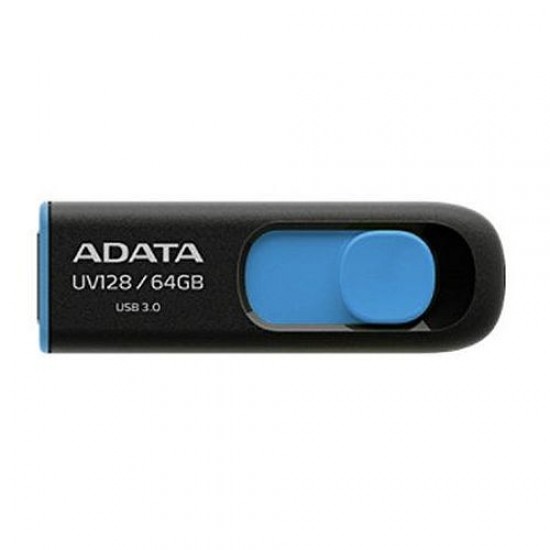 ADATA 64GB UV128 USB 3.0 Memory Pen, Retractable, Capless, Black & Blue ADATA 64GB UV128 USB 3.0 Memory Pen, Retractable, Capless, Black & Blue