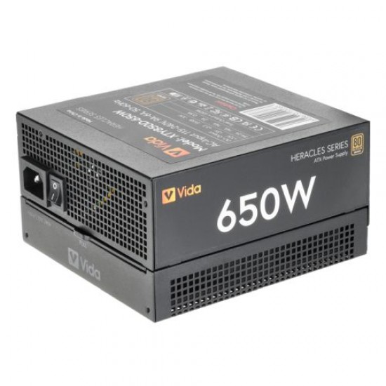 Vida 650W Heracles Black ATX Gaming PSU, 80+ Bronze, 14cm Ultra-Quiet FDM Fan, Flat Black Cables, Power Lead Not Included Vida 650W Heracles Black ATX Gaming PSU, 80+ Bronze, 14cm Ultra-Quiet FDM Fan, Flat Black Cables, Power Lead Not Included