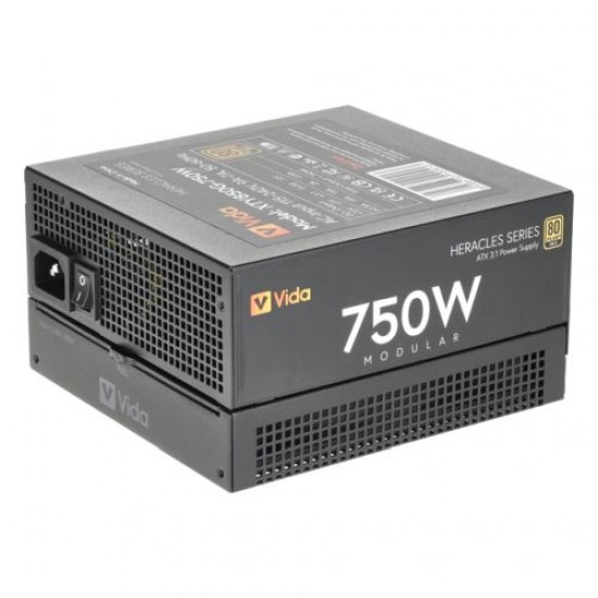 Vida 750W Heracles Black ATX 3.1 Gaming PSU, 80+ Gold, Fully Modular, 14cm Ultra-Quiet Semi-Fanless FDM Fan, Flat Black Cables, PCIe 5.1, Power Lead Not Included Vida 750W Heracles Black ATX 3.1 Gaming PSU, 80+ Gold, Fully Modular, 14cm Ultra-Quiet Semi-Fanless FDM Fan, Flat Black Cables, PCIe 5.1, Power Lead Not Included