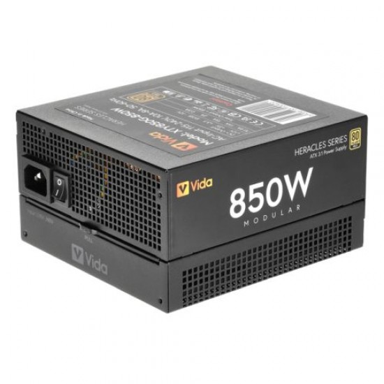 Vida 850W Heracles Black ATX 3.1 Gaming PSU, 80+ Gold, Fully Modular, 14cm Ultra-Quiet Semi-Fanless FDM Fan, Flat Black Cables, PCIe 5.1, Power Lead Not Included Vida 850W Heracles Black ATX 3.1 Gaming PSU, 80+ Gold, Fully Modular, 14cm Ultra-Quiet Semi-Fanless FDM Fan, Flat Black Cables, PCIe 5.1, Power Lead Not Included