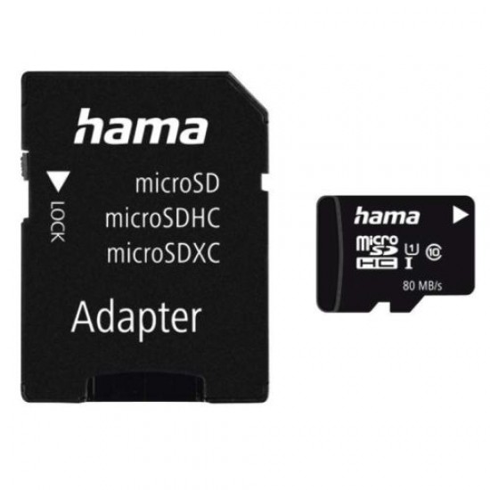 Hama 32GB MicroSDHC Card with SD Adapter, Class 10 UHS-I, Up to 80MB/s Hama 32GB MicroSDHC Card with SD Adapter, Class 10 UHS-I, Up to 80MB/s